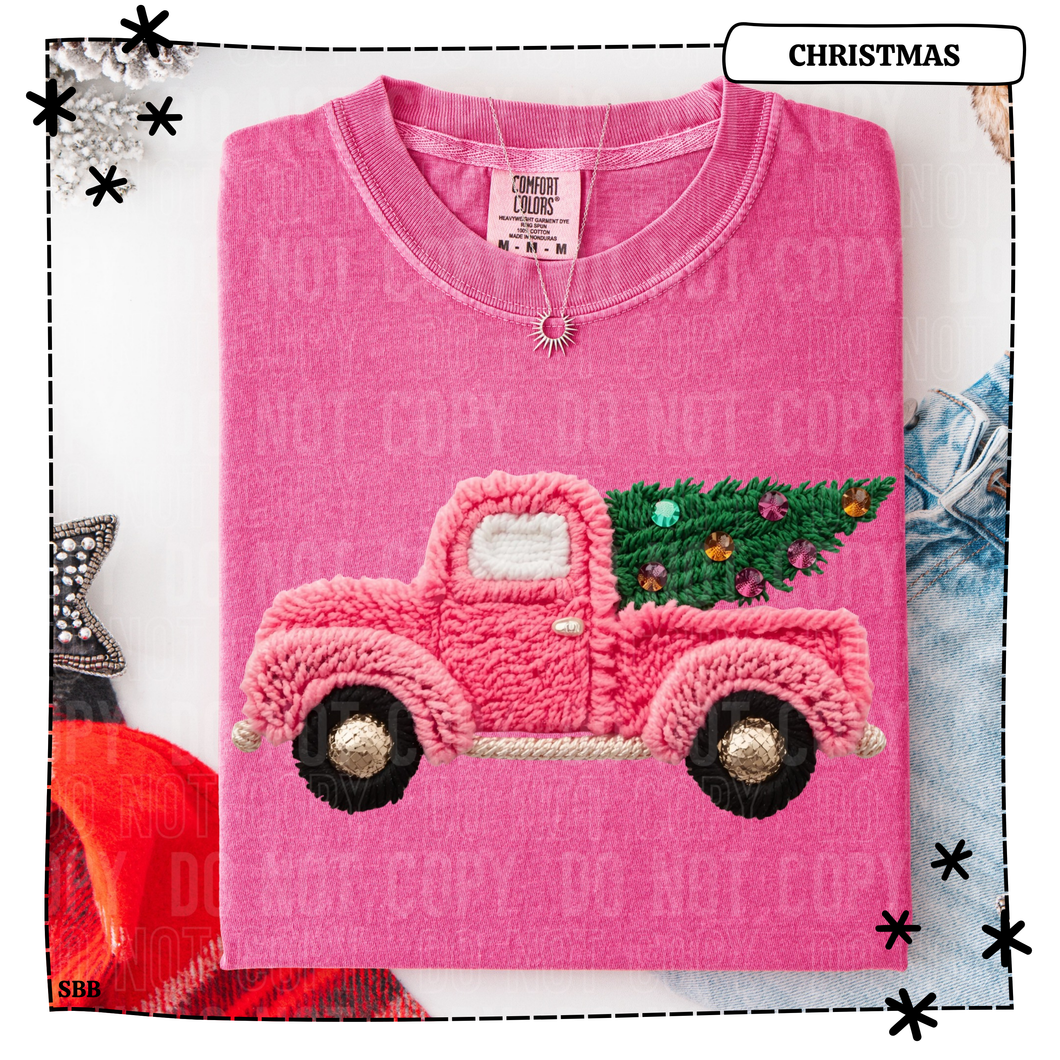 Pink Christmas Truck Faux Yarn