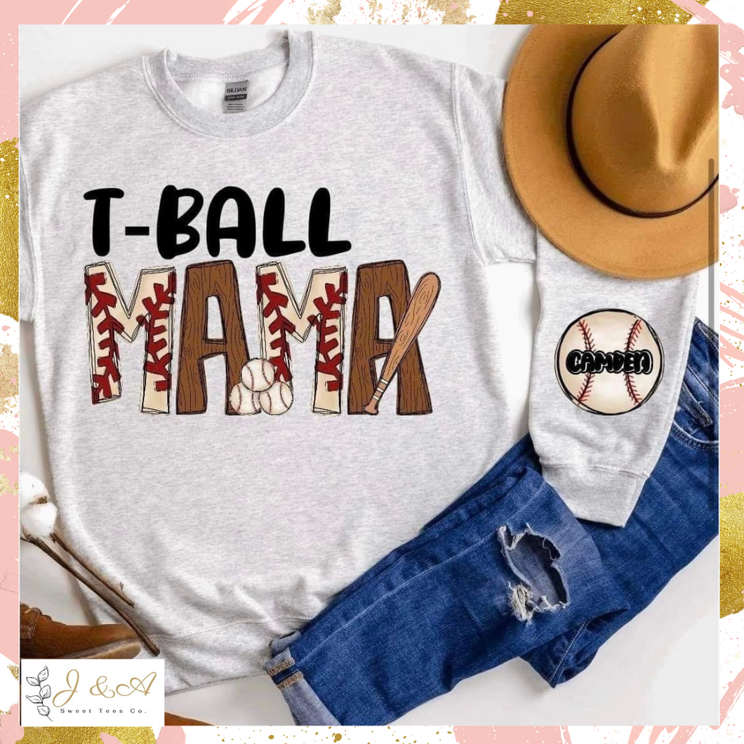 T-ball mom with names on sleeves